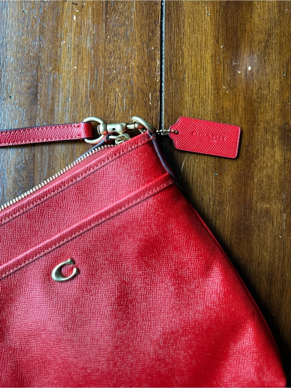 Coach Red Pebbled Leather Crossbody Purse with Gold Hardware